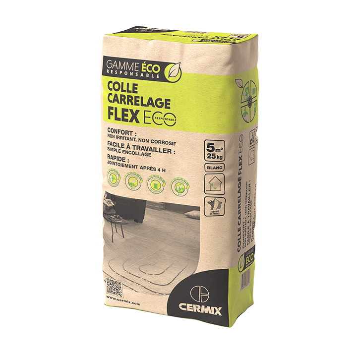 COLLE CARRELAGE FLEX ECO Pour la pose de tous revetements ceramiques et similaires formats jusqu a 100x100cm Cermix France